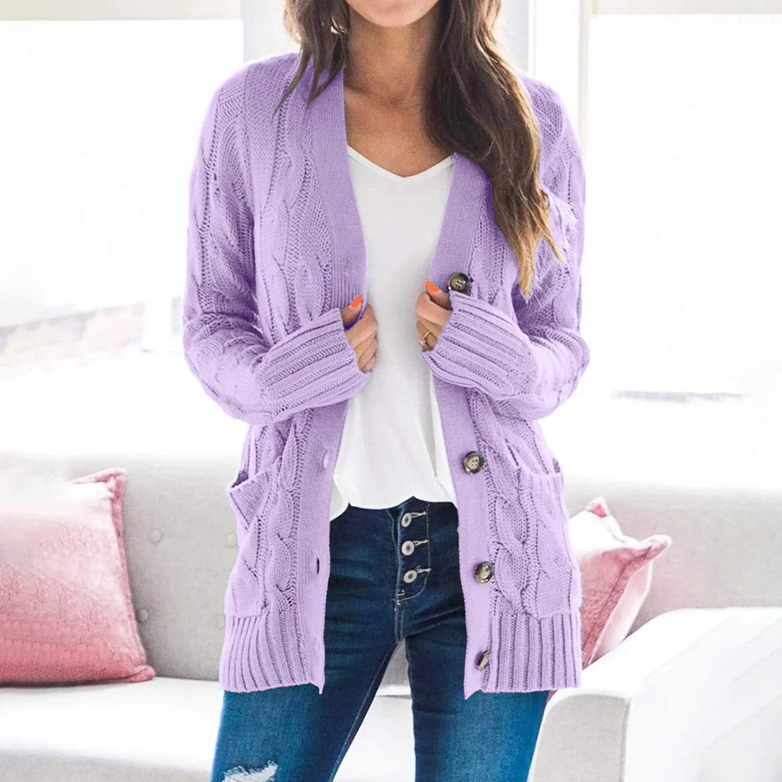Krohn-e | Strickjacke - Damen Herbst Lange Gestrickte Weste