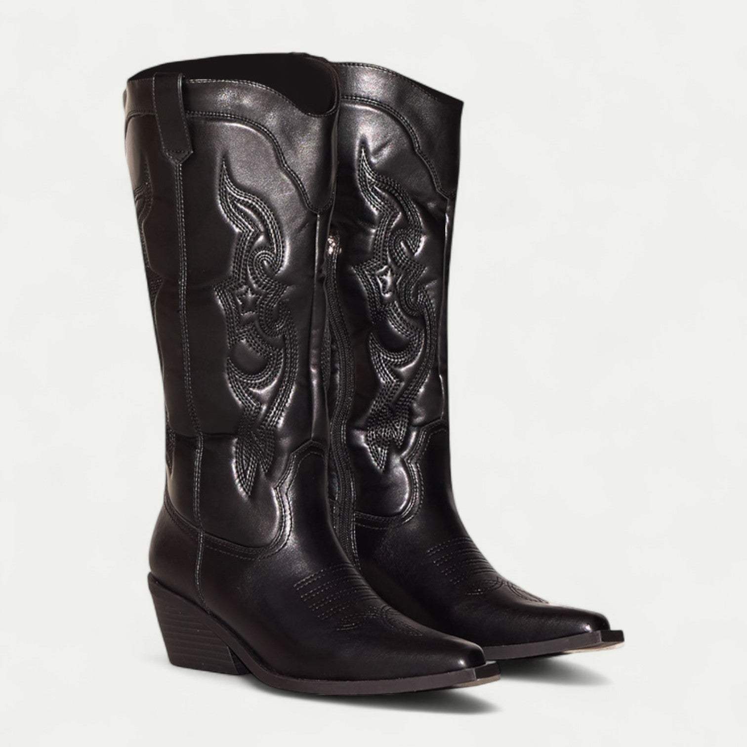 KROHN-E Damen Cowboy Stiefel wadenhoch Leder Western spitze Zehen