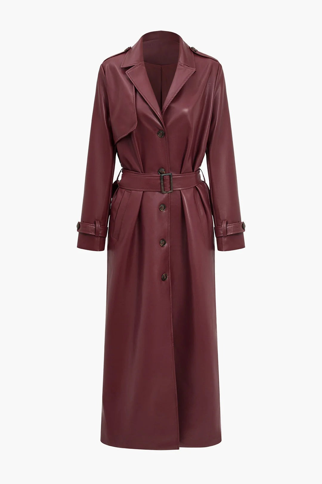Krohn-e | Gürteltier Kunstleder Trenchcoat Langarm Klassische Passform