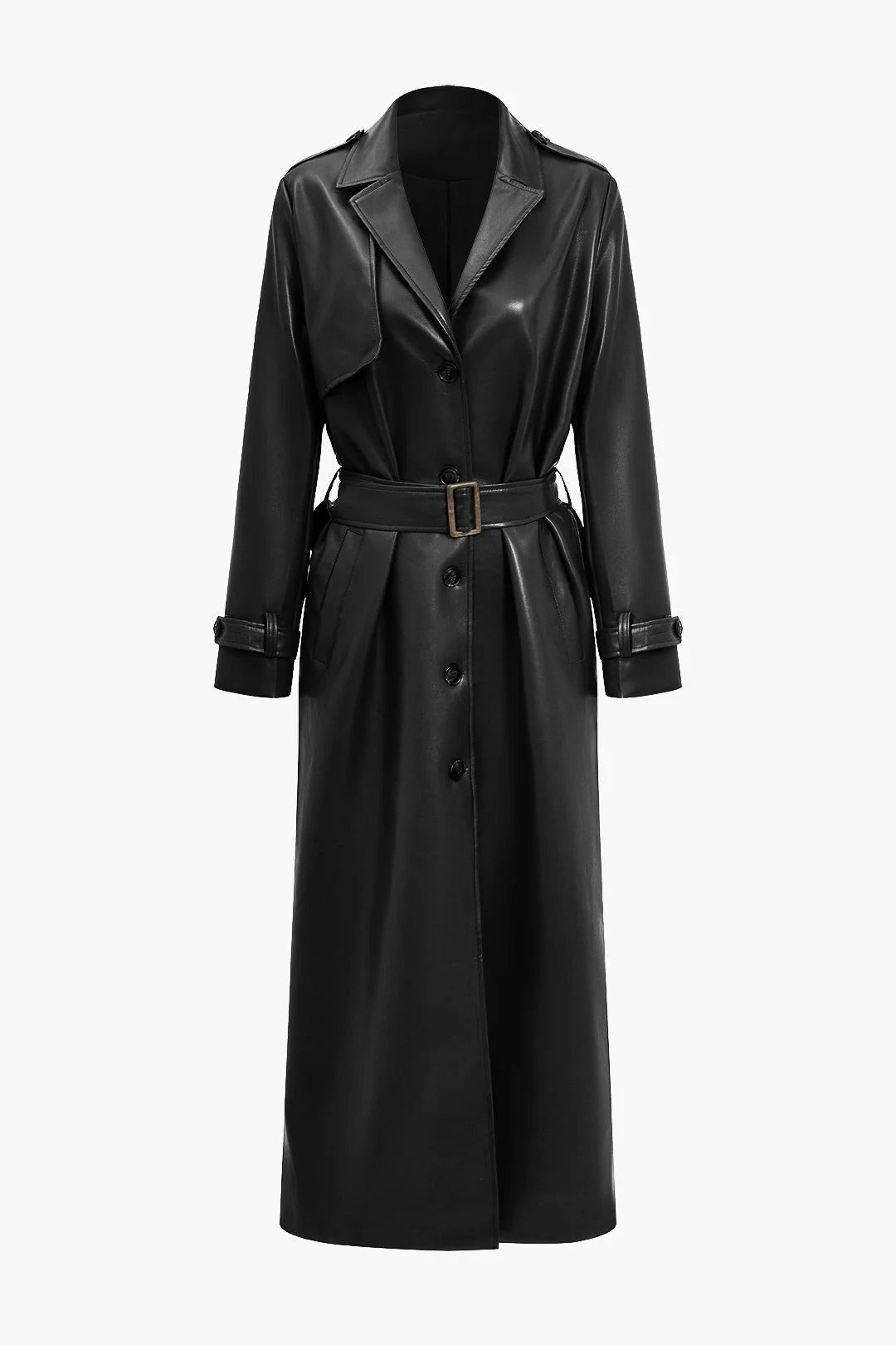 Krohn-e | Gürteltier Kunstleder Trenchcoat Langarm Klassische Passform