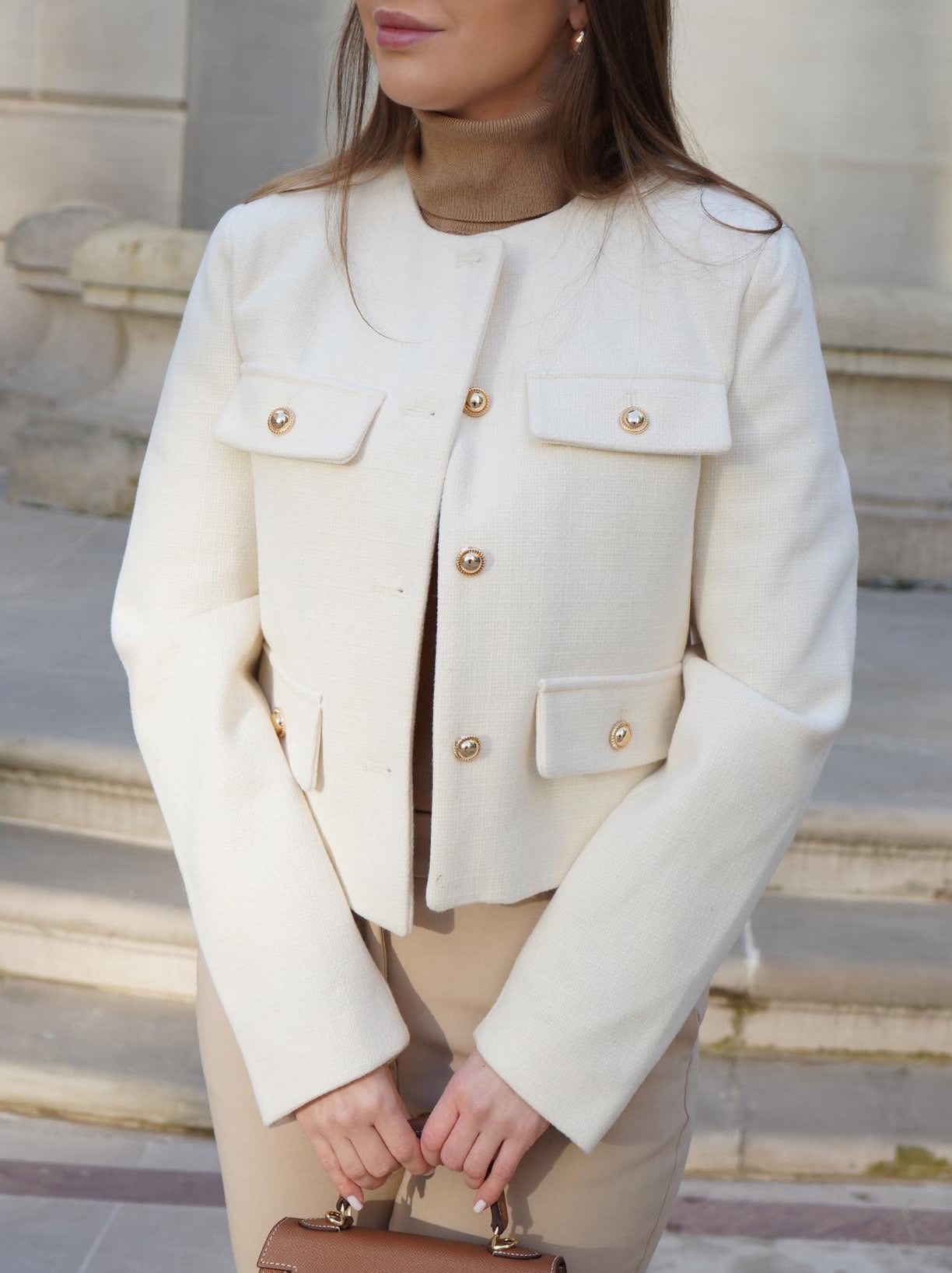 Krohn-e | Kurzgeschnittene Wolljacke Blazer mit Knopf und Taschen Detail