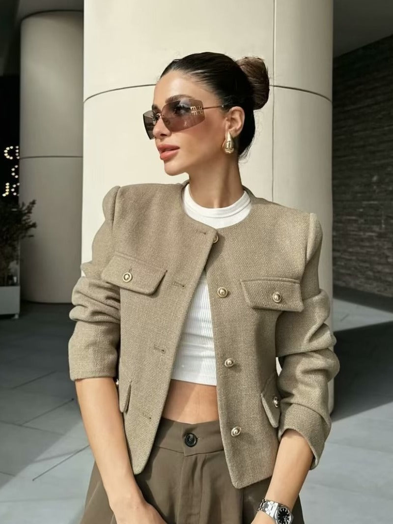 Krohn-e | Kurzgeschnittene Wolljacke Blazer mit Knopf und Taschen Detail