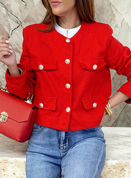 Krohn-e | Kurzgeschnittene Wolljacke Blazer mit Knopf und Taschen Detail