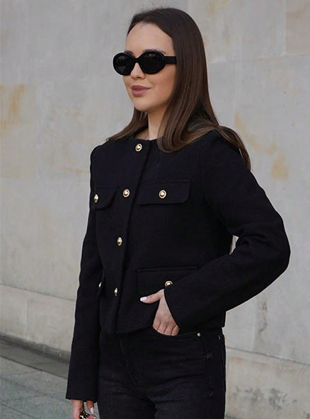 Krohn-e | Kurzgeschnittene Wolljacke Blazer mit Knopf und Taschen Detail