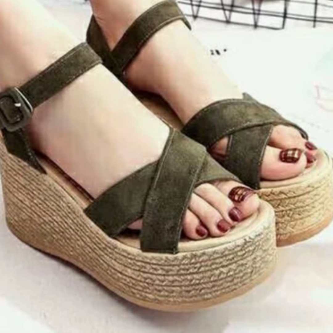 KROHN-E Damen Keilabsatz Sandalen Gepolstert Verstellbar Sommer