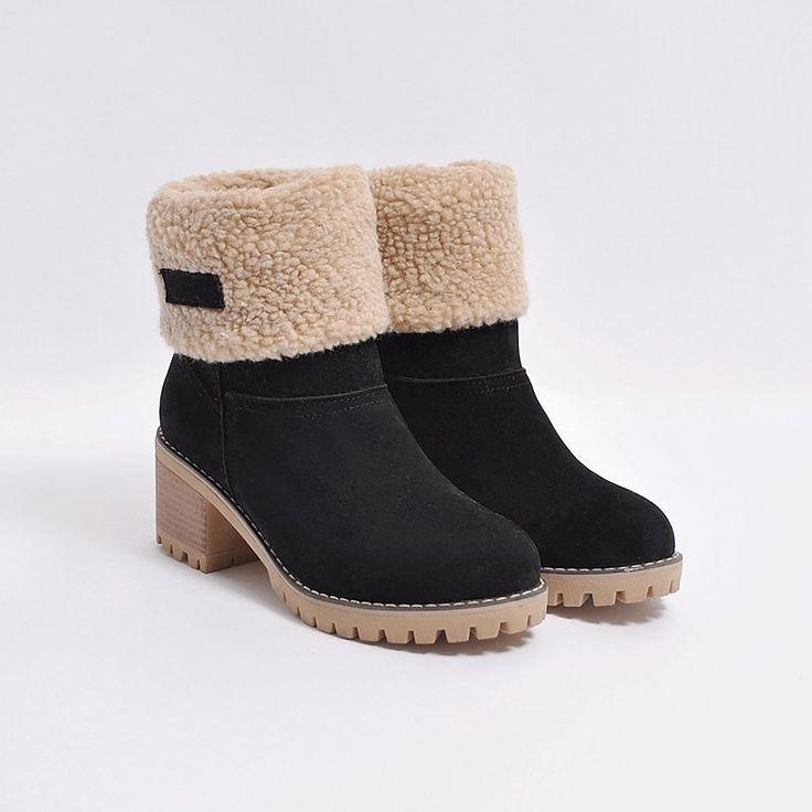 Krohn-e | Warme Teddy Damen Stiefeletten mit Absatz