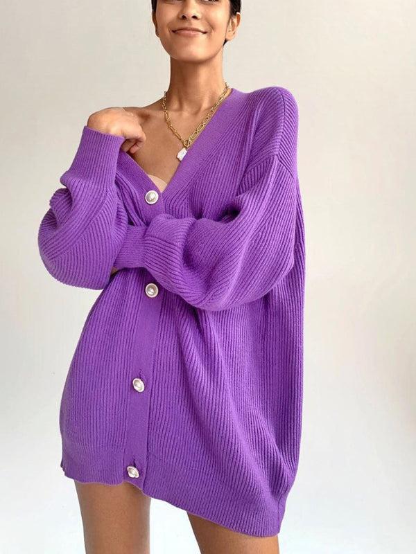 Krohn-e | Cardigan - Damen Herbst Übergrößen Rippstrick Knopf-Cardigan