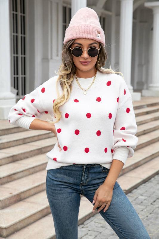 Krohn-e | Pullover - Frauen Winter Polka Dots Strickpullover