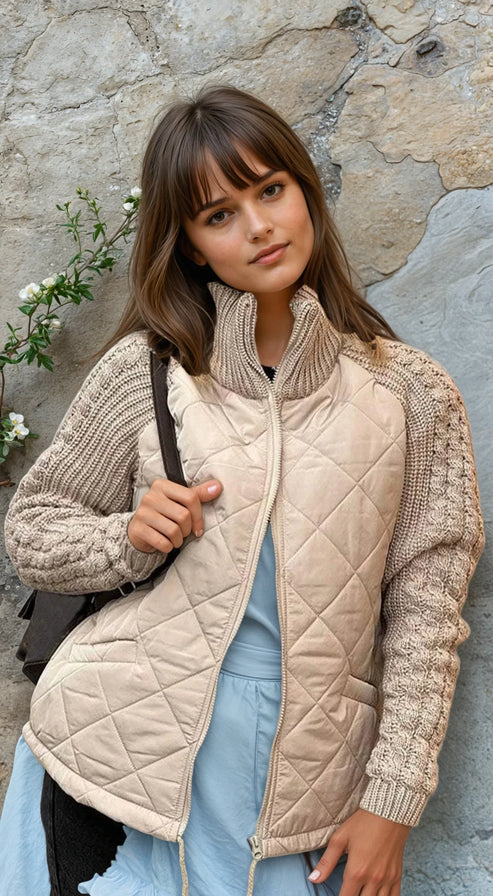 Krohn-e | Gesteppte Jacke Texturierte Ärmel mit Reißverschluss Funnel Neck