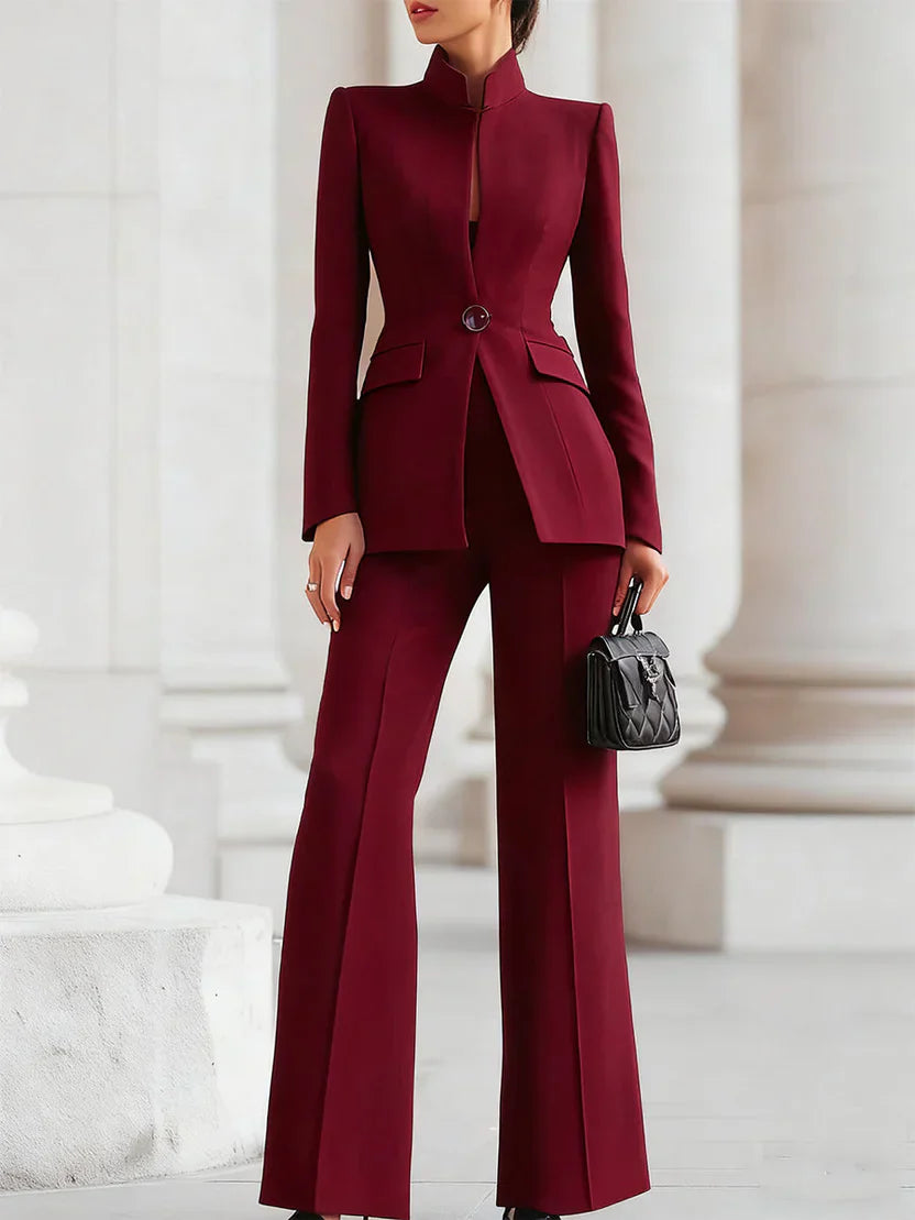 Victoria | Damen Hosenanzug Set, Longline Blazer mit Schlaghose