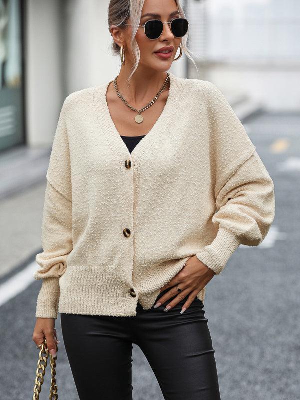 Krohn-e | Cardigan - Damen Herbst V-Ausschnitt Knopf Front Strick Cardigan
