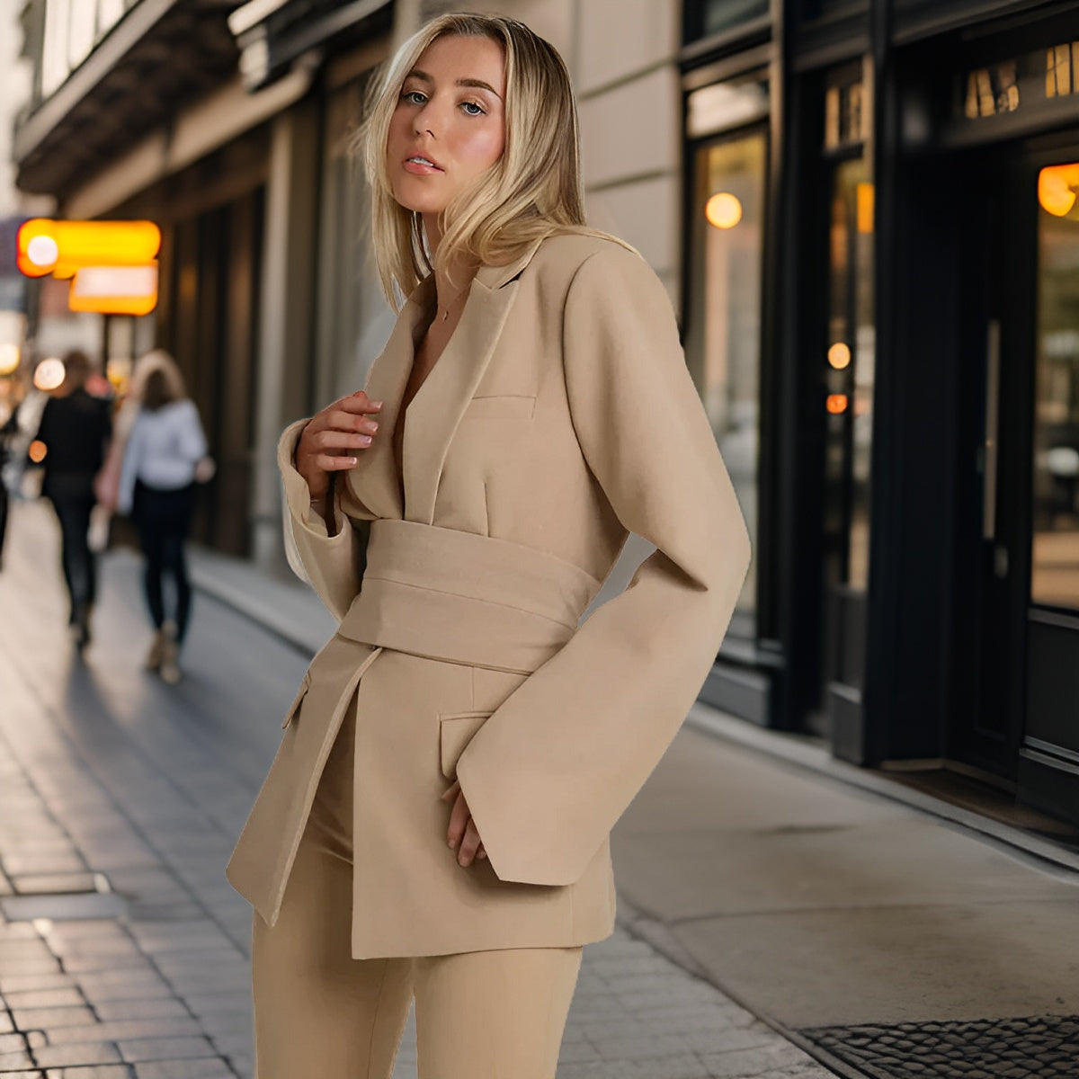 Edler langer Blazer mit Gürtel von Avelena