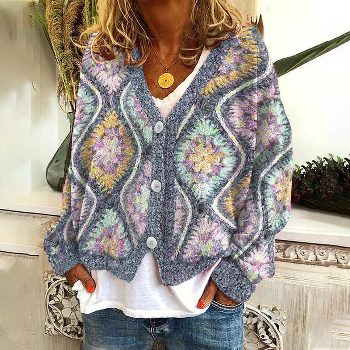 Krohn-e | Eleganter Damen Cardigan mit Einzigartigem Druck