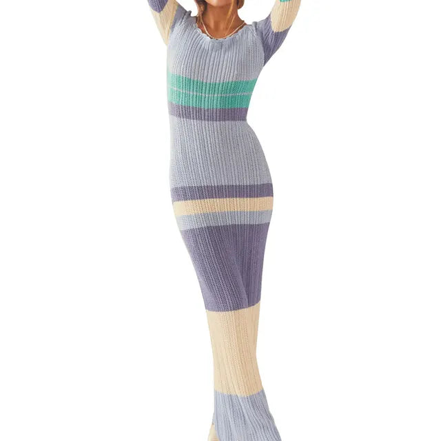 Maxikleid Jonna: Schulterfrei, gestreift, gestrickt
