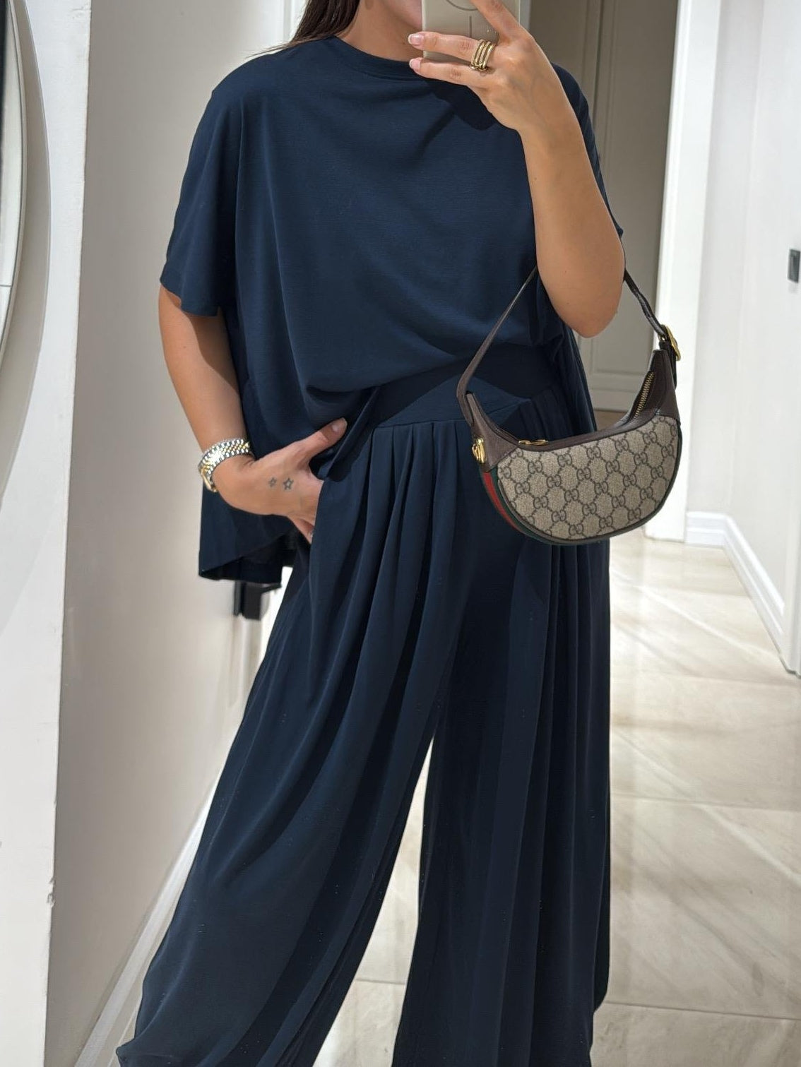 KROHN-E Damen Casual Set Oversize-Top Wide-Leg Hose Entspannter Schnitt