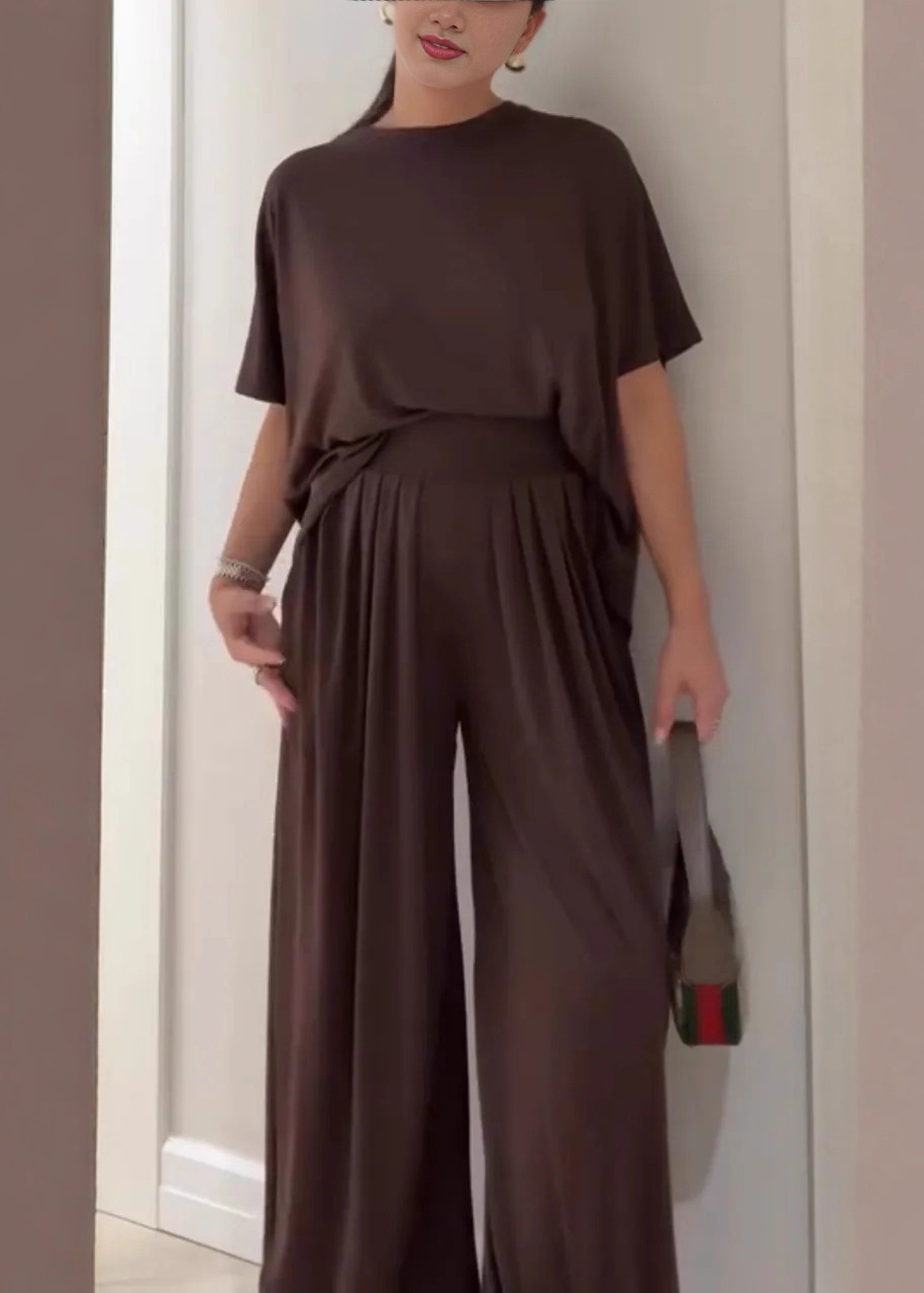 KROHN-E Damen Casual Set Oversize-Top Wide-Leg Hose