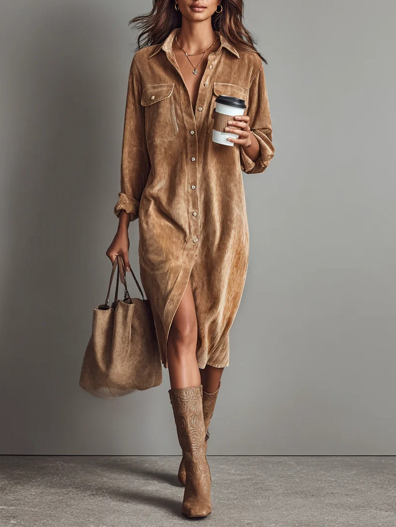 KROHN-E Damen Langarm-Kleid ausgestellter Saum