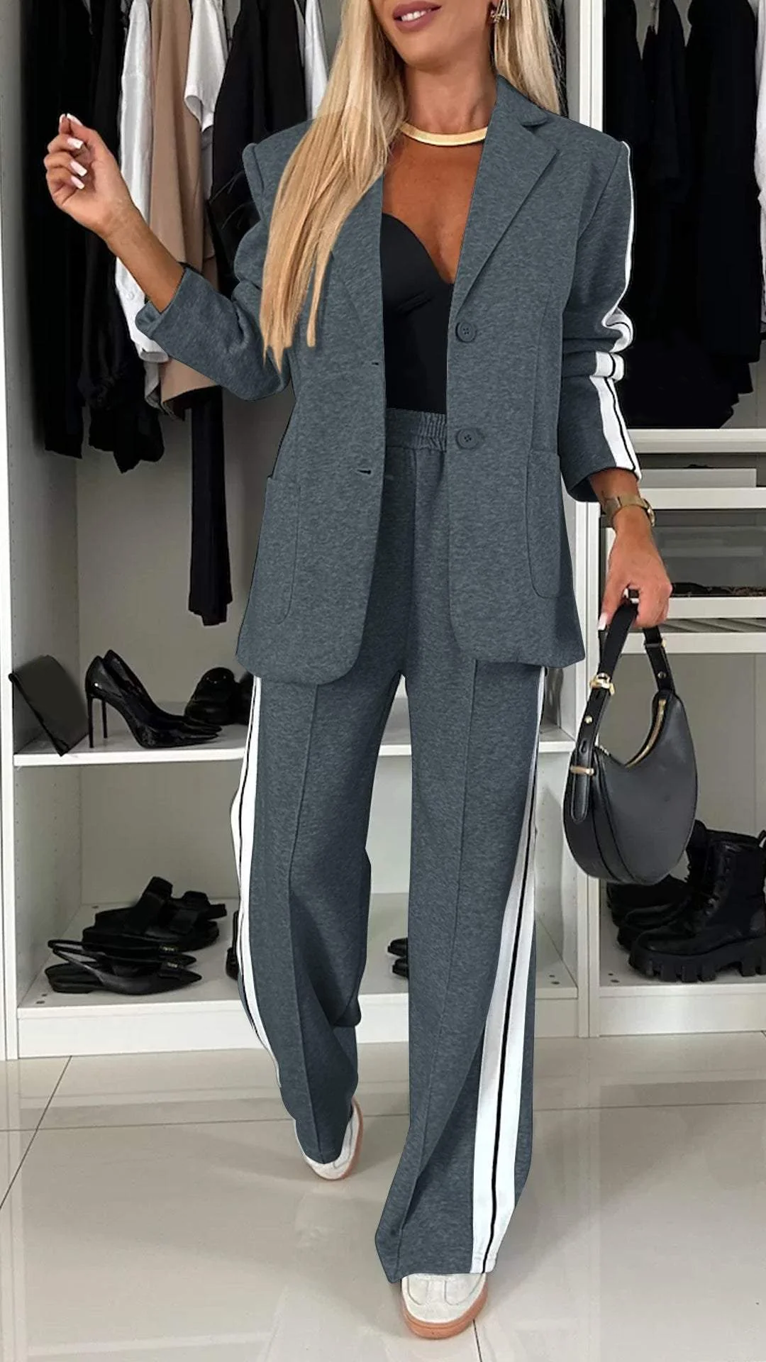 Glena | Damen-Blazer-Set mit Joggingstreifen, lässig-schick