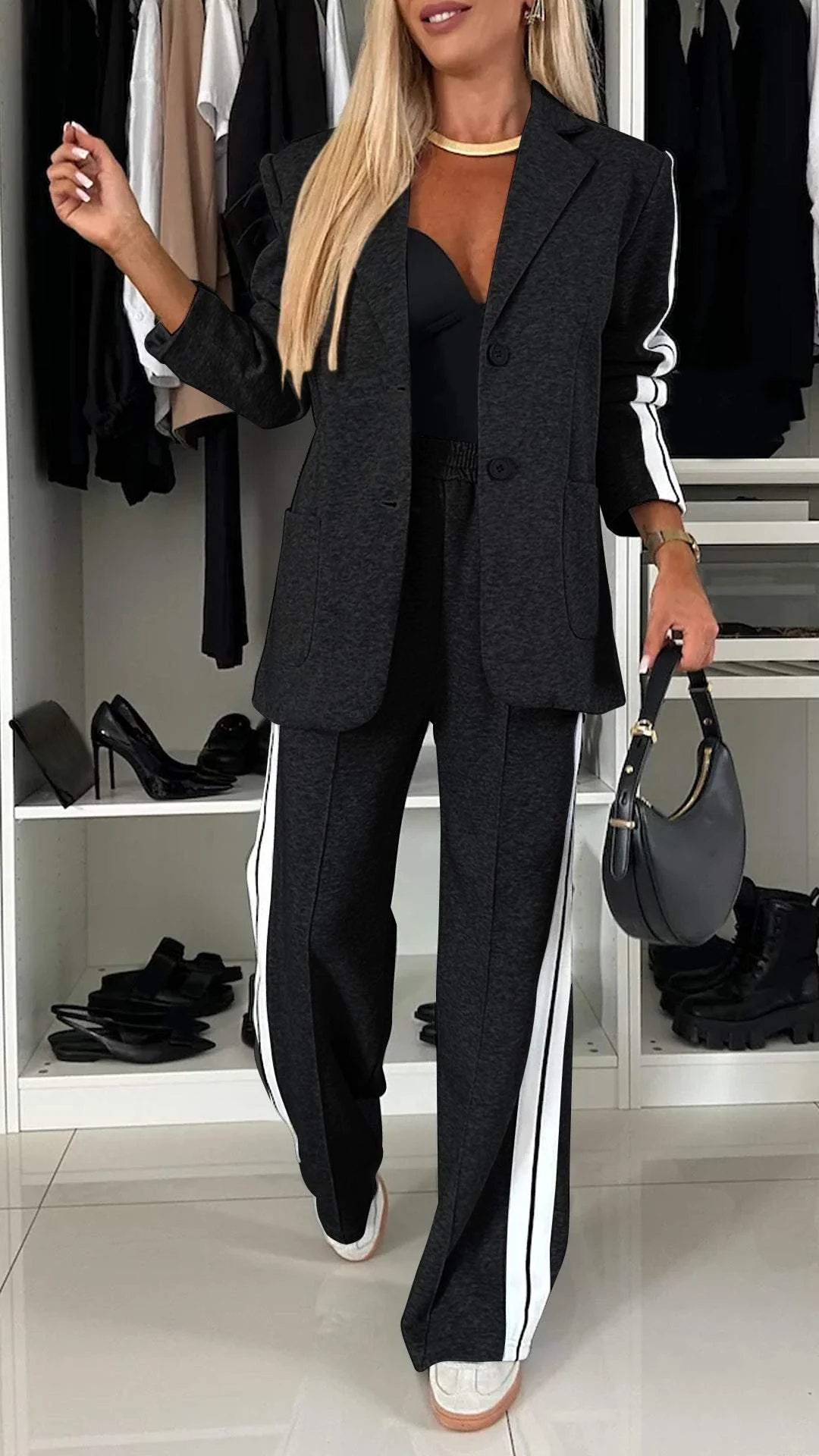 Glena | Damen-Blazer-Set mit Joggingstreifen, lässig-schick