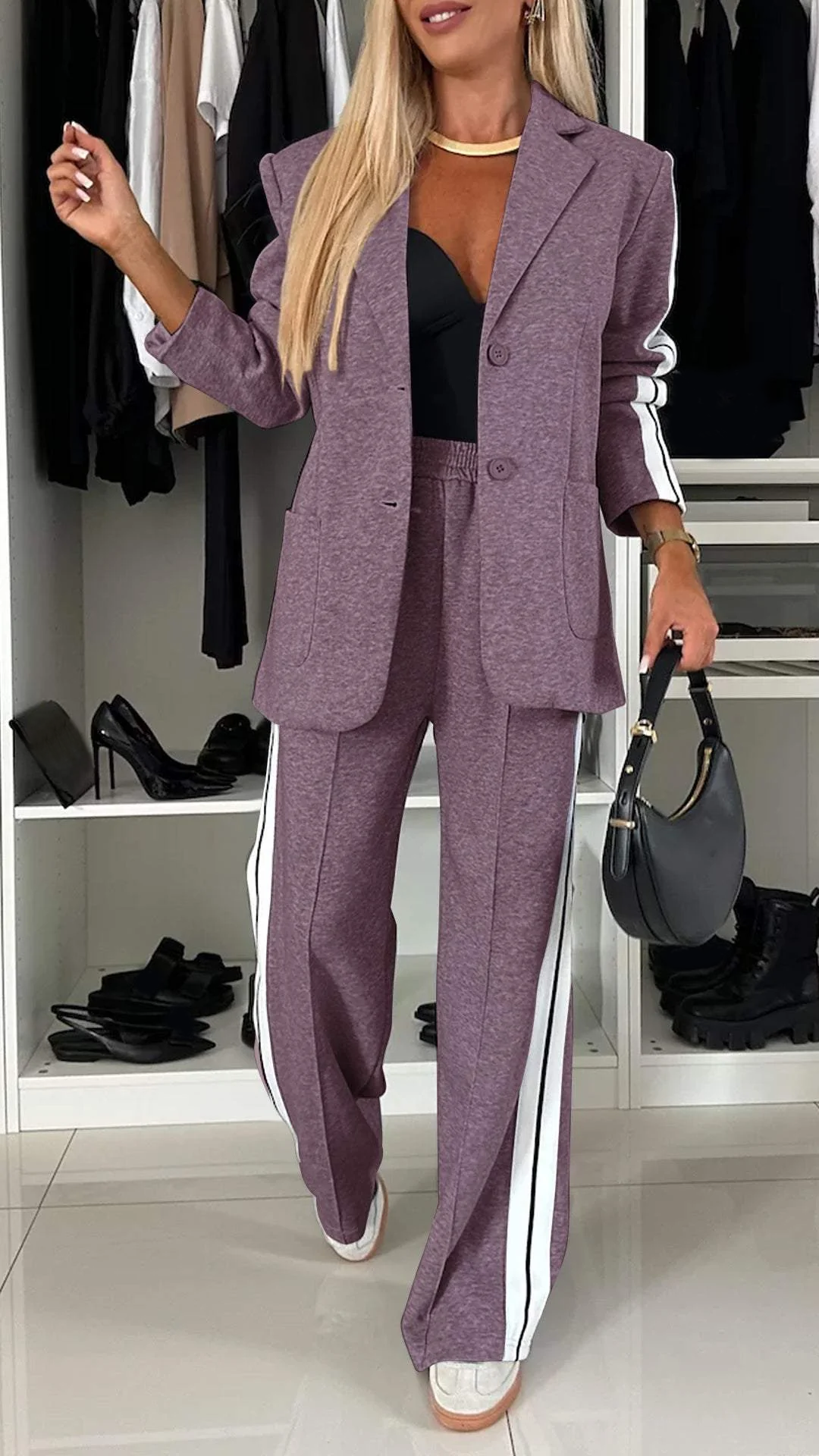 Glena | Damen-Blazer-Set mit Joggingstreifen, lässig-schick
