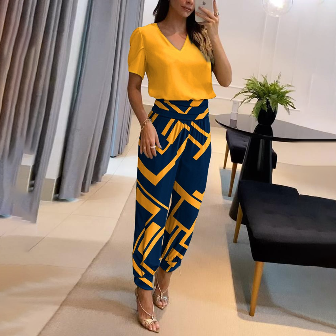 Damen-Jumpsuit mit V-Ausschnitt und elastischer Taille