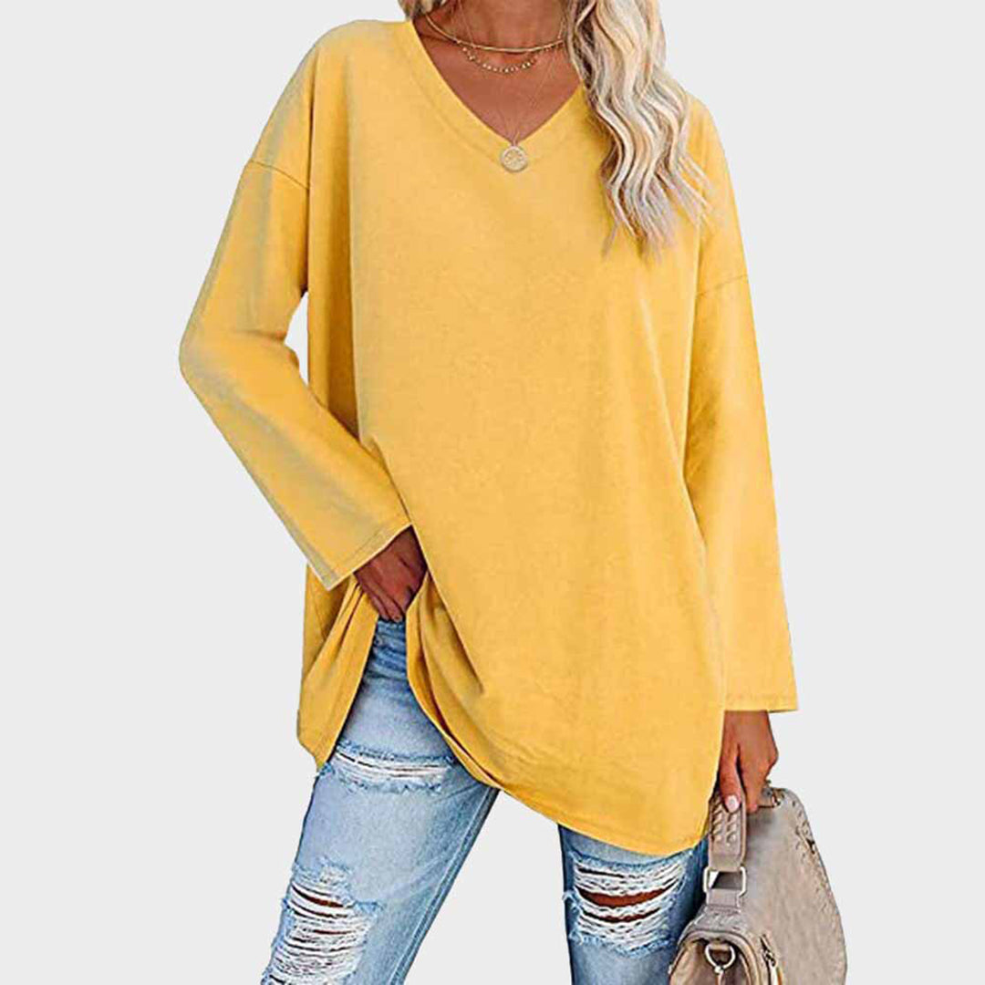 Cora | Damen Longshirt V-Ausschnitt Langarm Übergroß Sommer