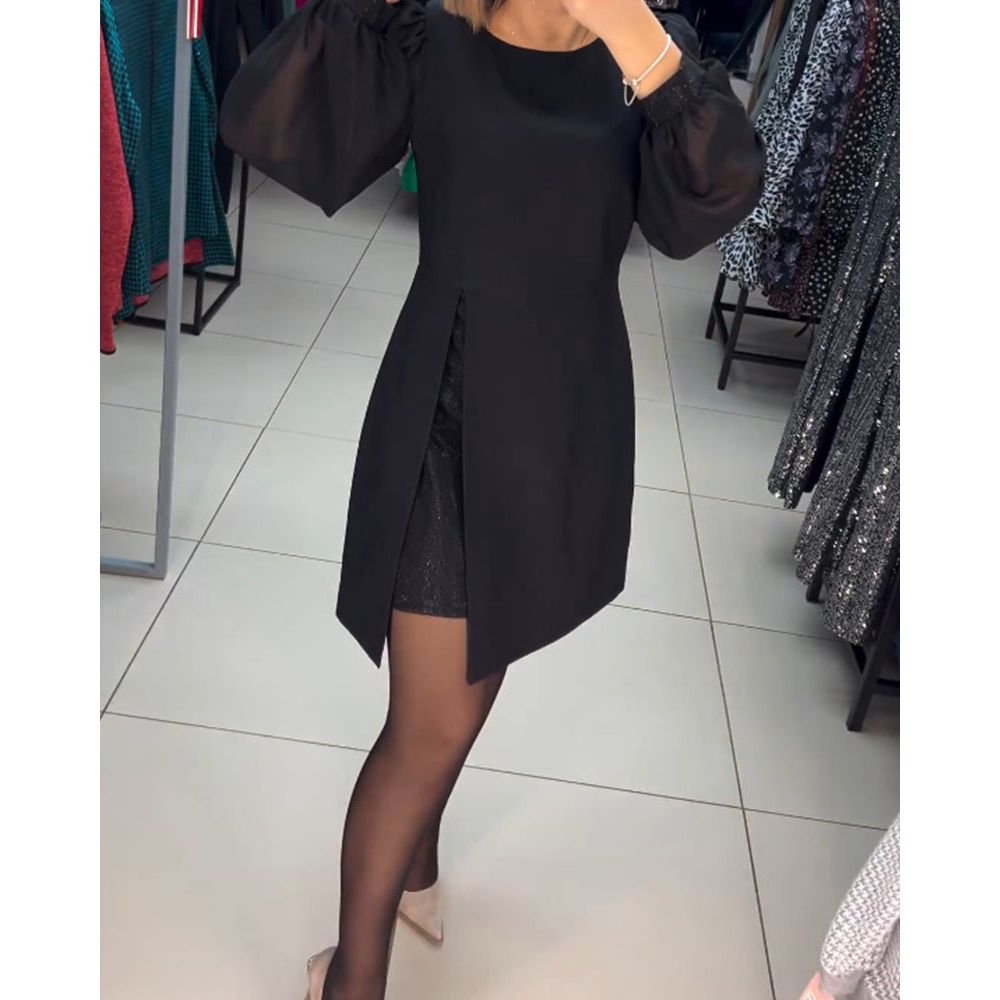 KROHN-E Damen Midi-Kleid klassisch Seitenschlitz vielseitig