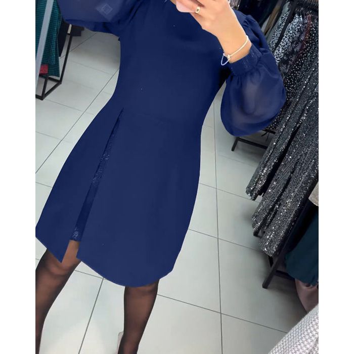 KROHN-E Damen Midi-Kleid klassisch Seitenschlitz vielseitig