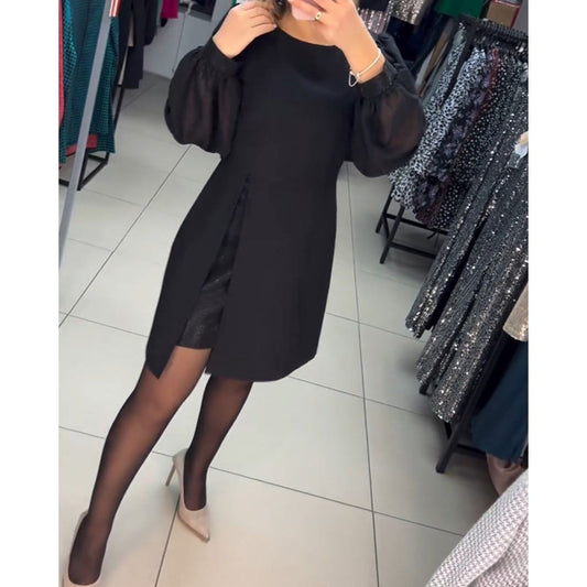 KROHN-E Damen Midi-Kleid klassisch Seitenschlitz