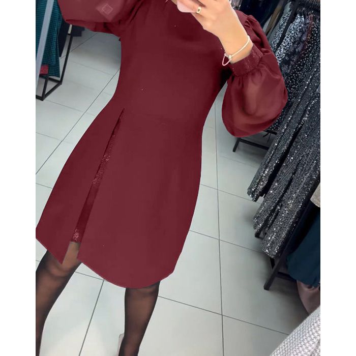 KROHN-E Damen Midi-Kleid klassisch Seitenschlitz vielseitig