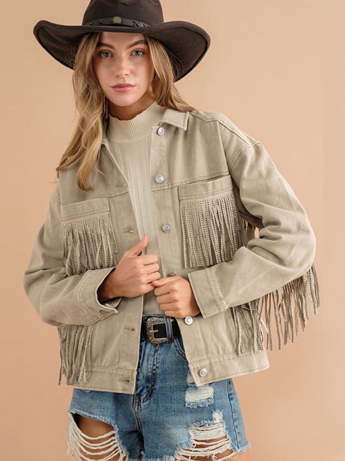 Krohn-e | Fransen-Detail Gefallene Schulter Denimjacke