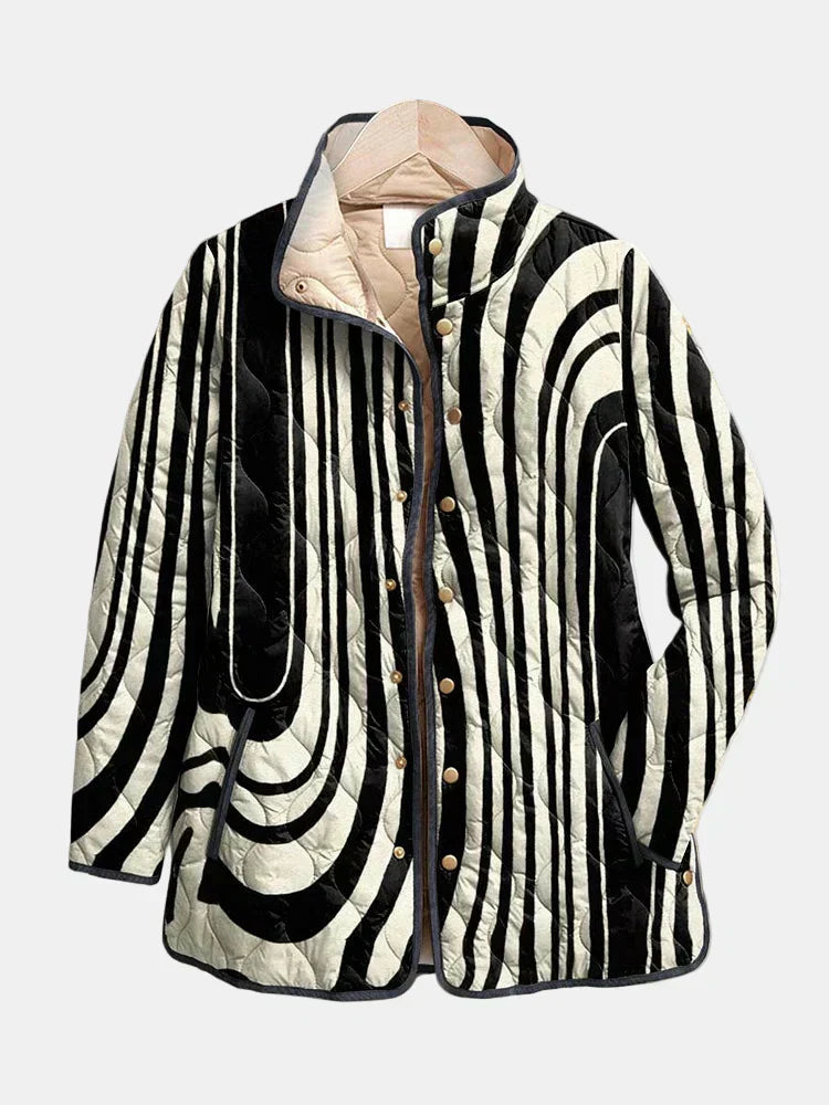 KROHN-E Damen Steppjacke Geometrisch Grau Leicht