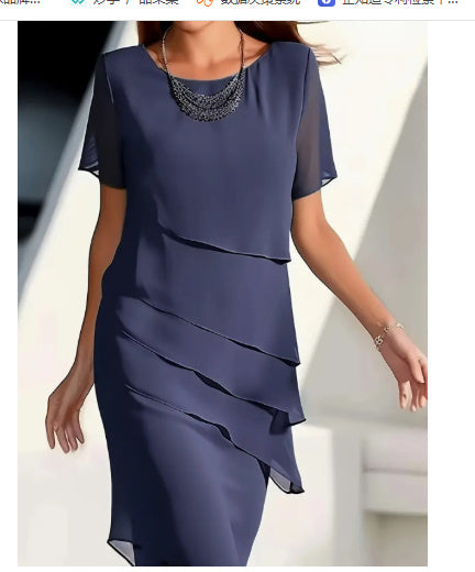 Chiffon Damenkleid von Fudus mit Patchwork und Rundhalsausschnitt