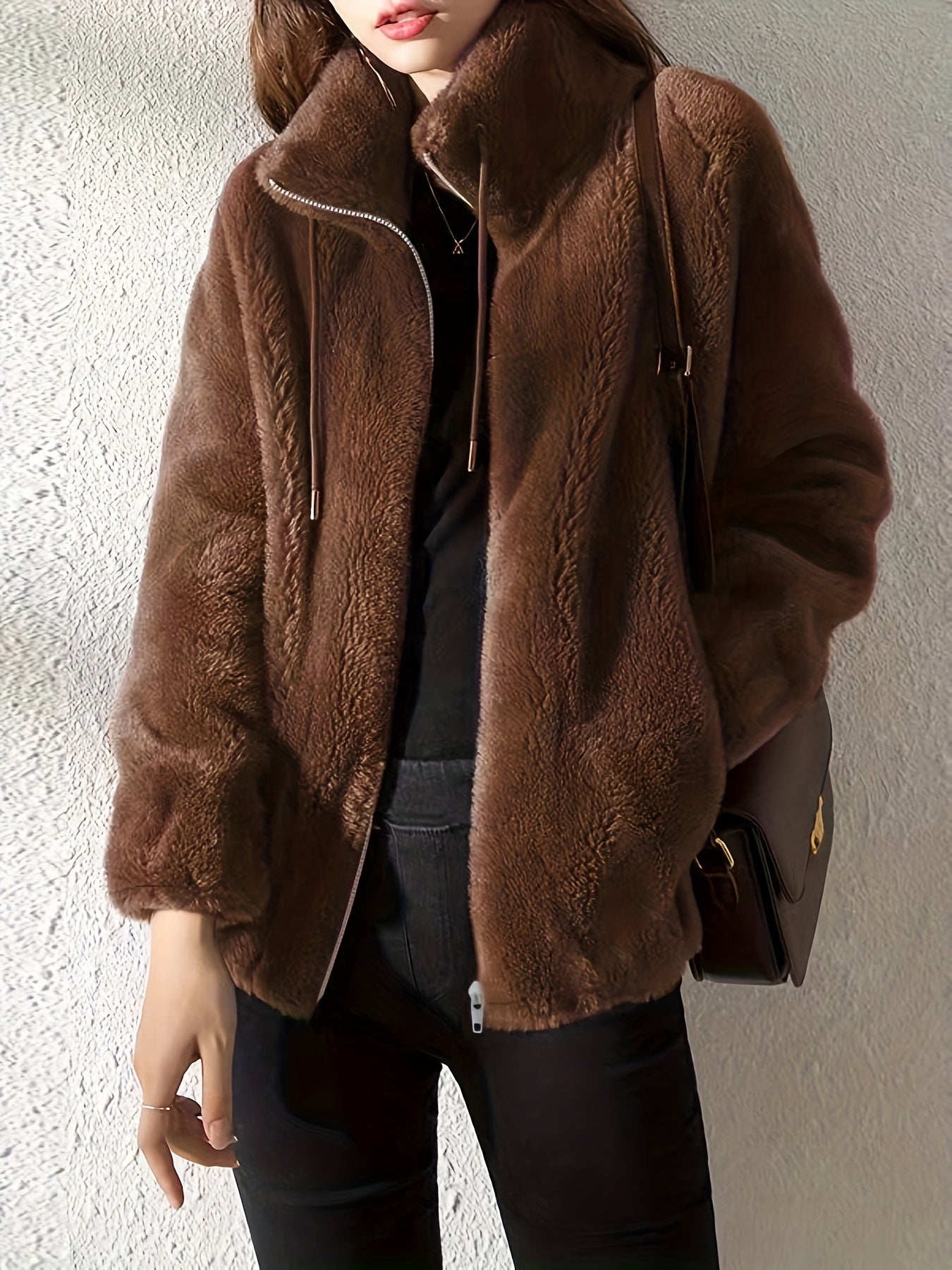 Krohn-e | Zip up Langarm Teddy Mantel