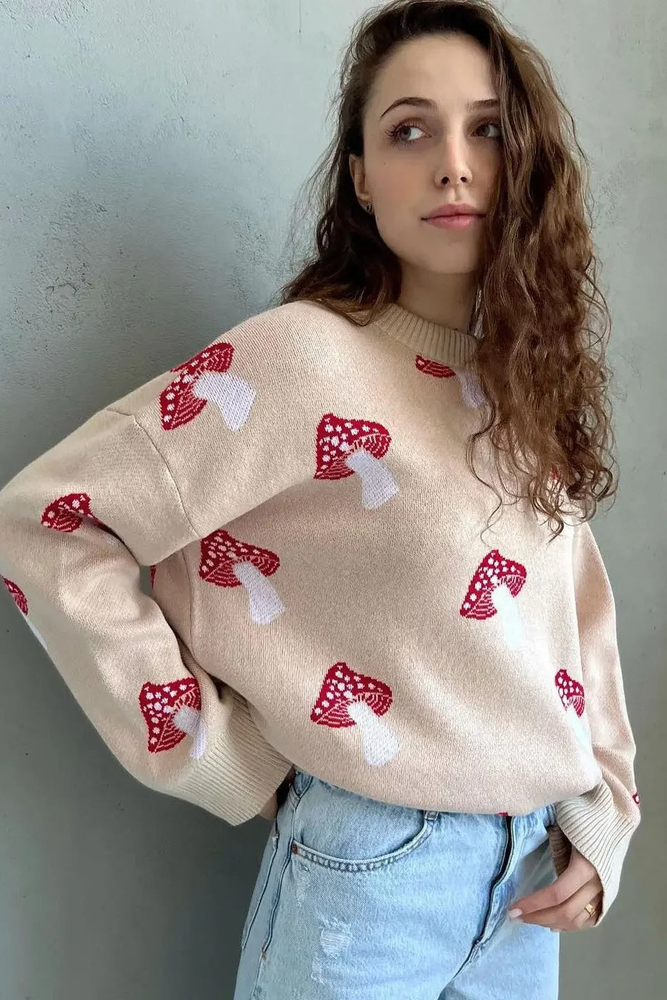 Krohn-e | Jacquard-Strickpullover mit Pilzmotiv