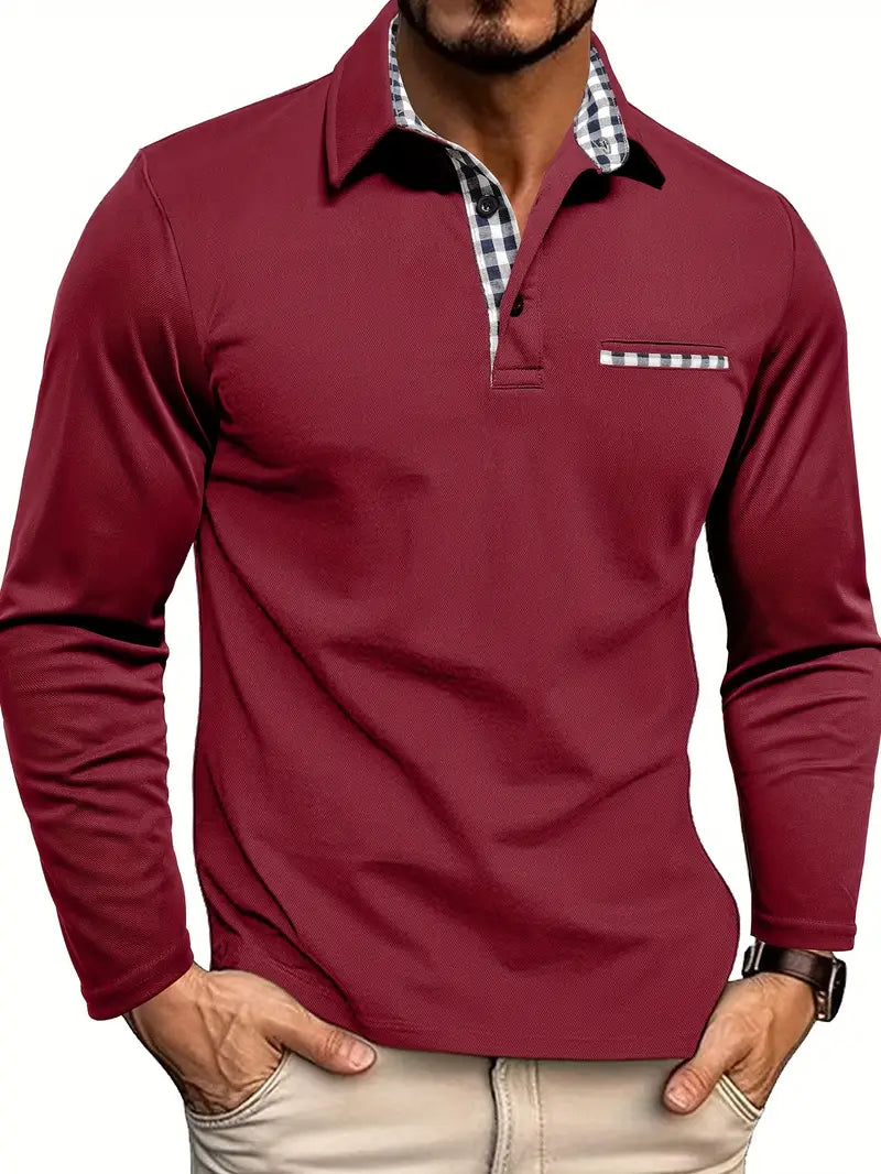 Henrik | Herren Langarm Poloshirt mit Karo-Details