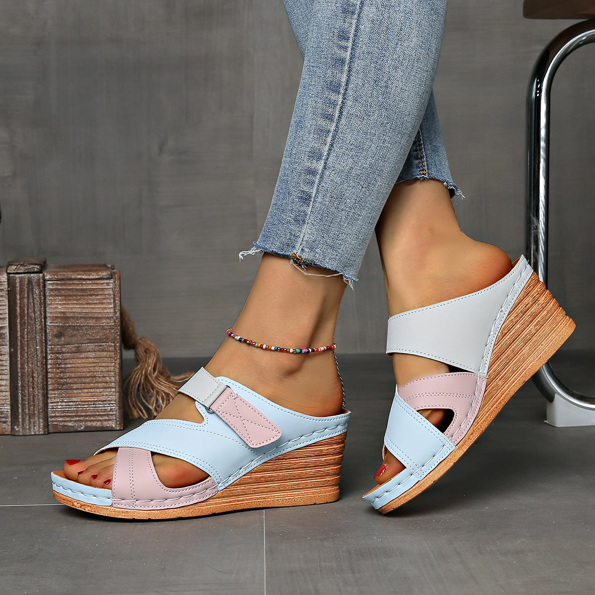 KROHN-E Damen Wedge-Slides Komfort Colorblock Design