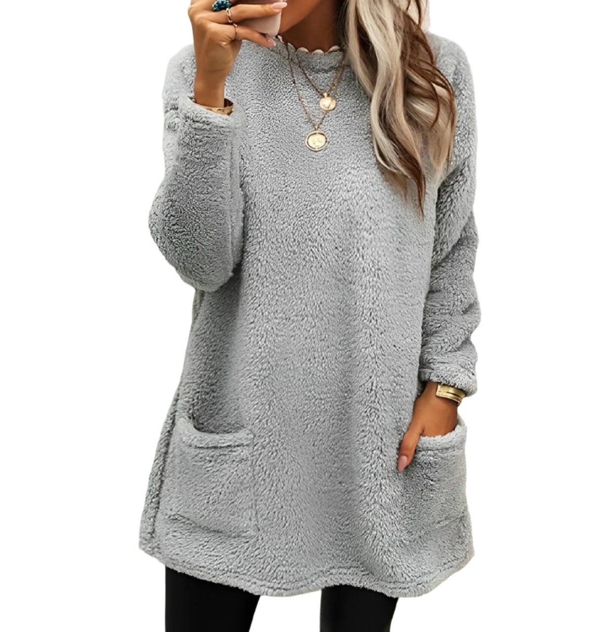 Jessamyn: Weicher Fleece-Pullover mit Taschen