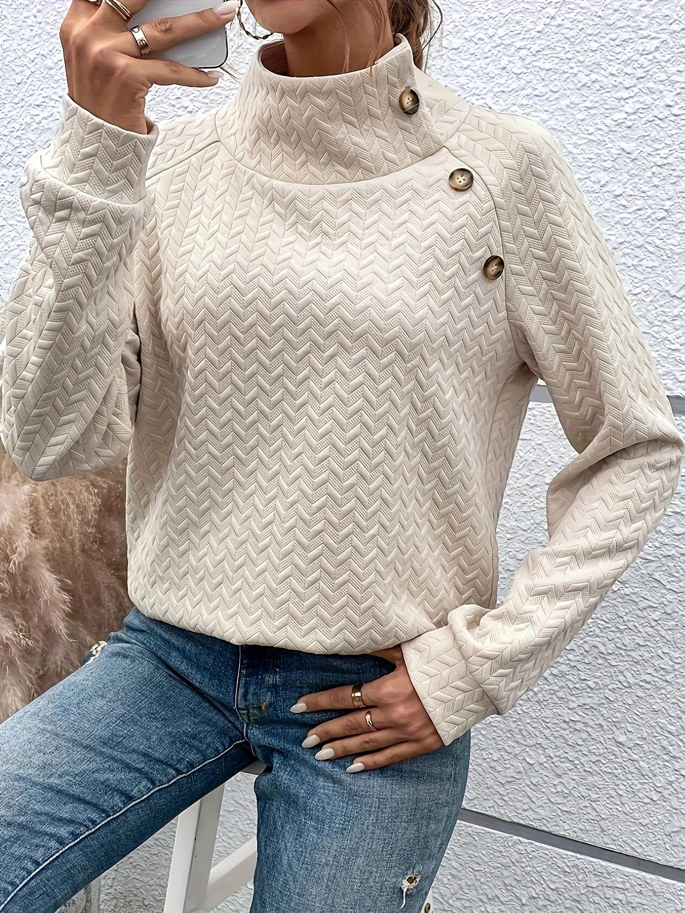 Krohn-e | Leichtgewicht Pullover mit Hohem Kragen und Knöpfen Polyester Elegant und Komfortabel