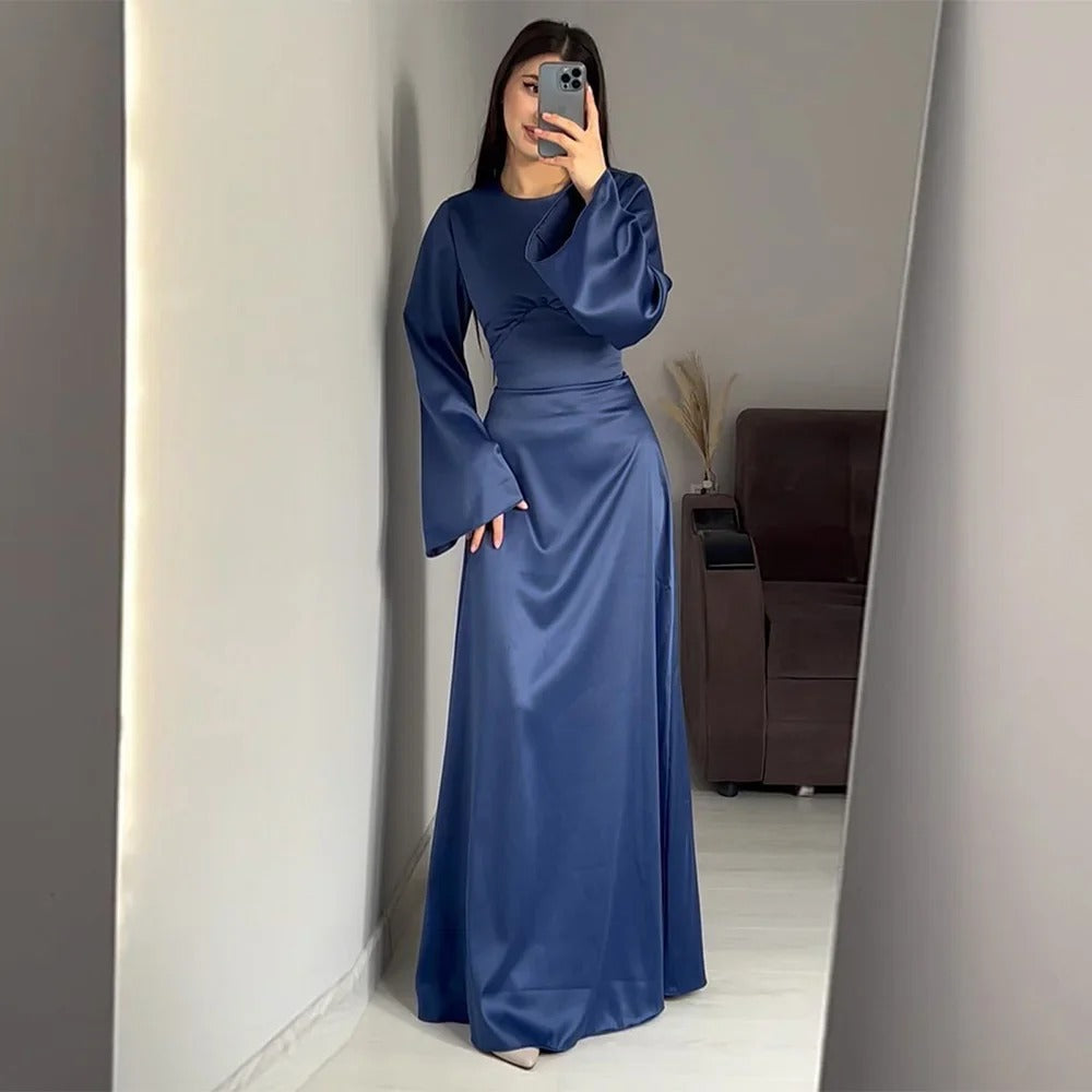 Krohn-e | Schickes Damen Maxikleid mit Langen Ärmeln und Tailliertem Schnitt