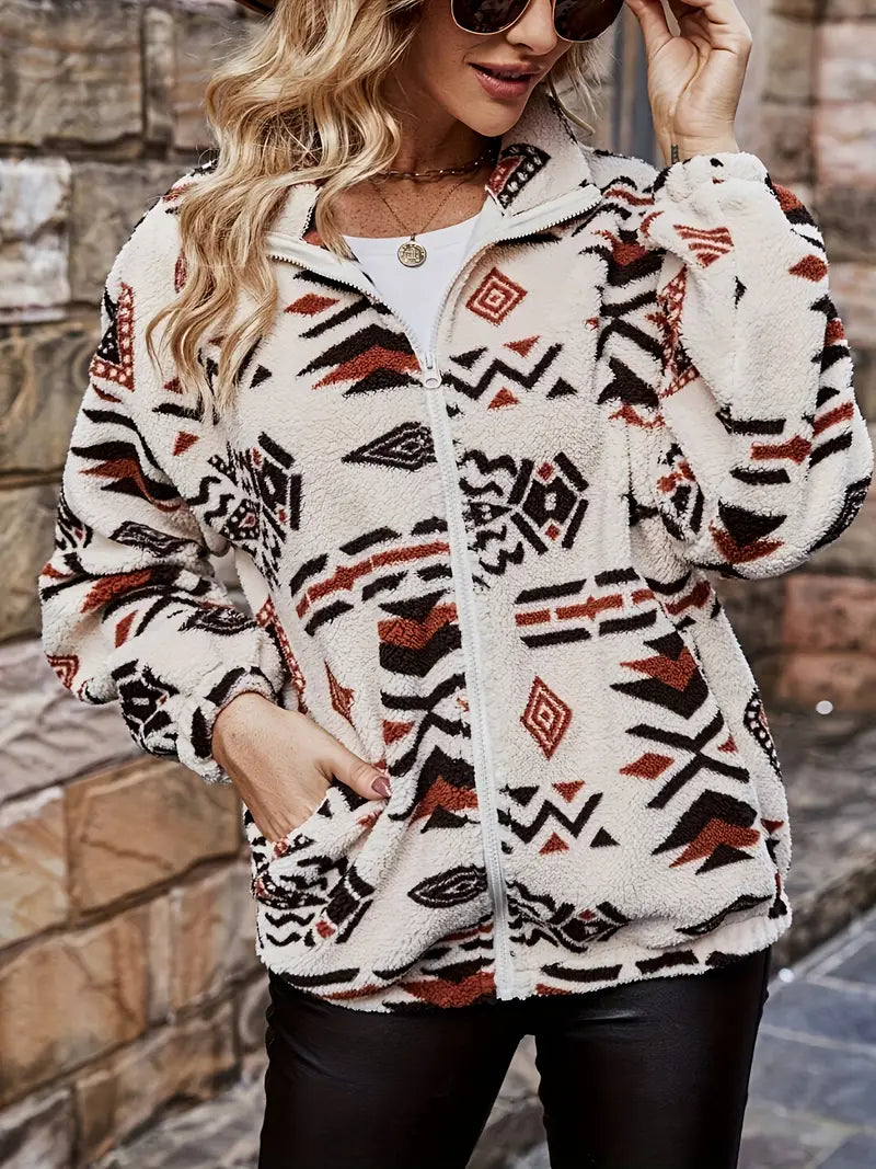 Tuxia: Geometrisch gemusterte, elegante Jacke