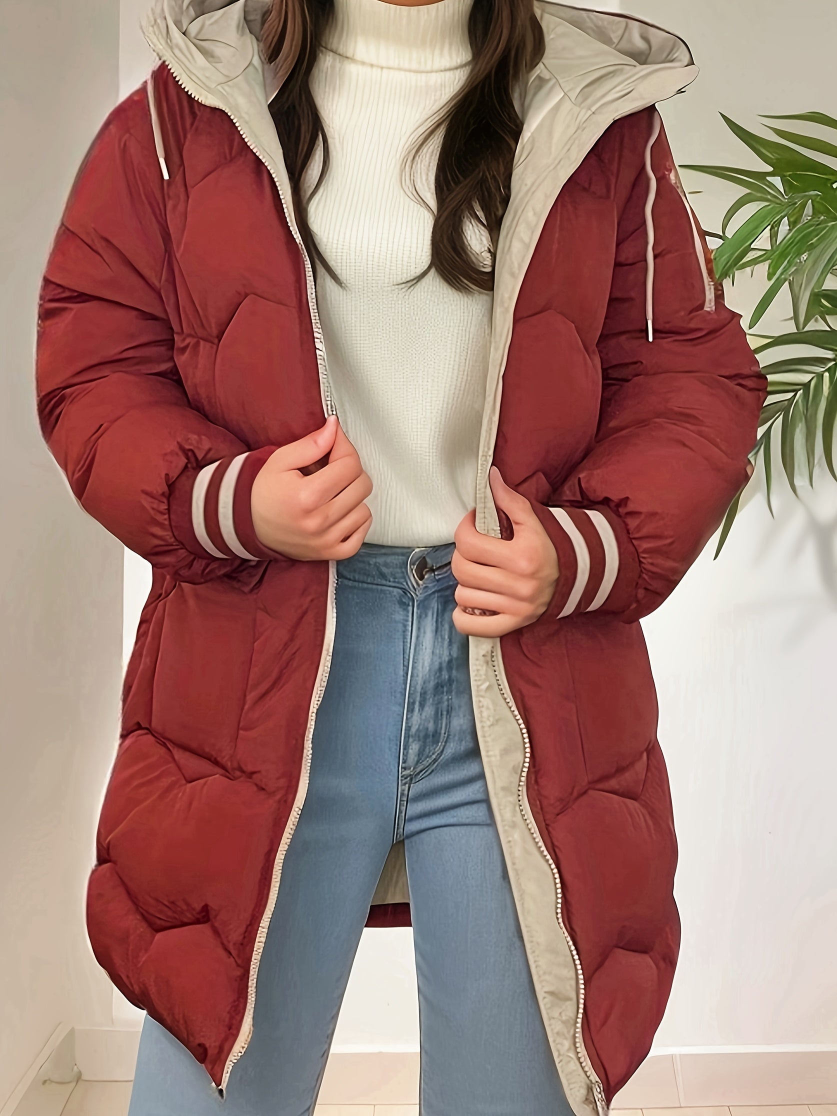Krohn-e | Gepolsterte Damen Pufferjacke mit Langer Passform und Kapuze