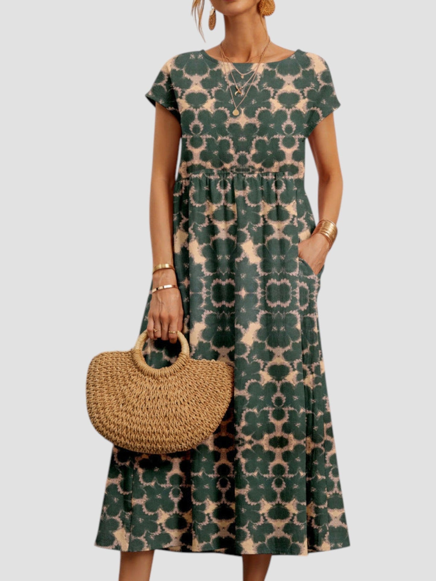 KROHN-E Damen Vintage Maxi-Kleid ärmellos fließend Blumenmuster Sommer