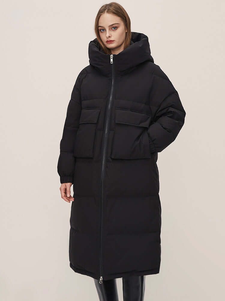 Krohn-e | Damen Lange Winter Pufferjacke mit Kapuze