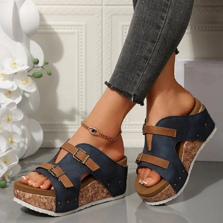 KROHN-E Damen Plateau-Keilabsatz Sandalen verstellbare Riemen gepolsterte Sohle