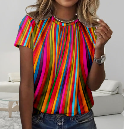 Fudus Damen T-Shirt mit Blumenprint und Rundhals