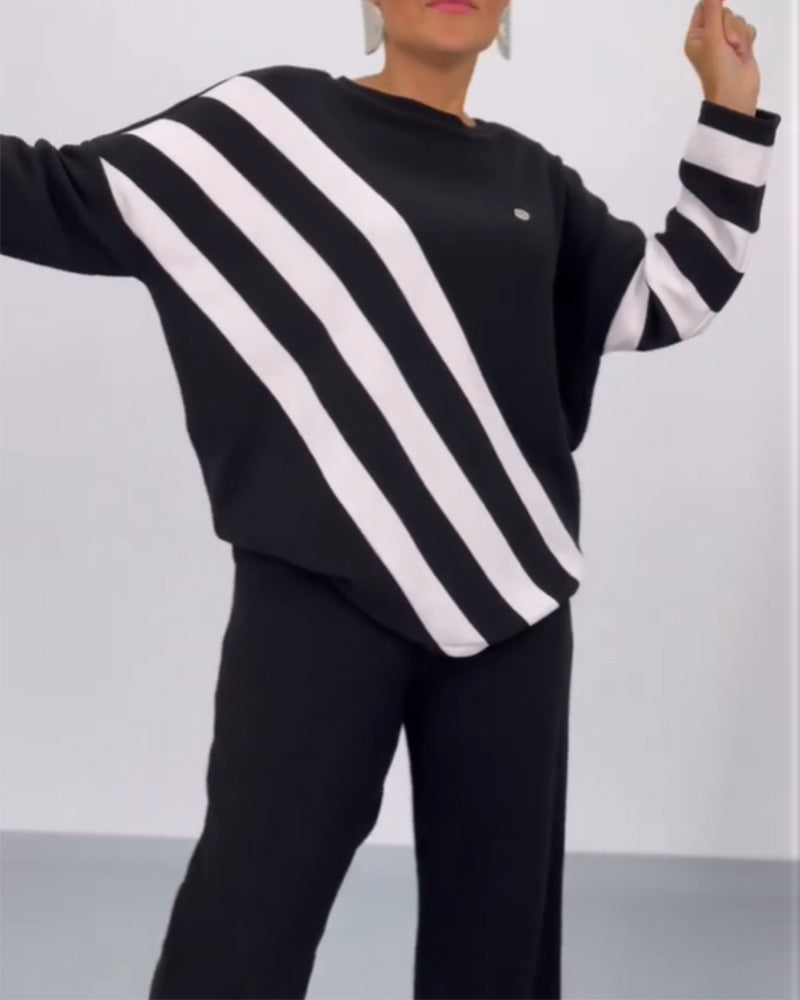 Fudus: Bequemer, gestreifter Fledermausärmel-Pullover