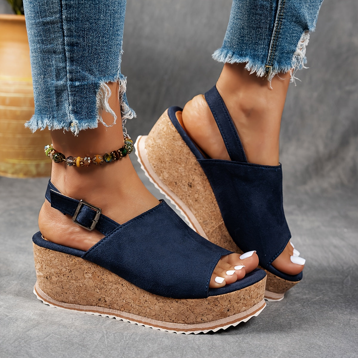 KROHN-E Damen Plateau-Sandalen Verstellbare Schnalle EVA-Sohle Beige