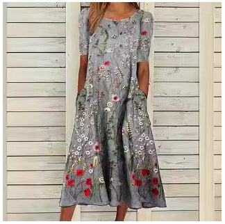 Baumwollleinen Kleid für Damen von Fudus mit Taschen