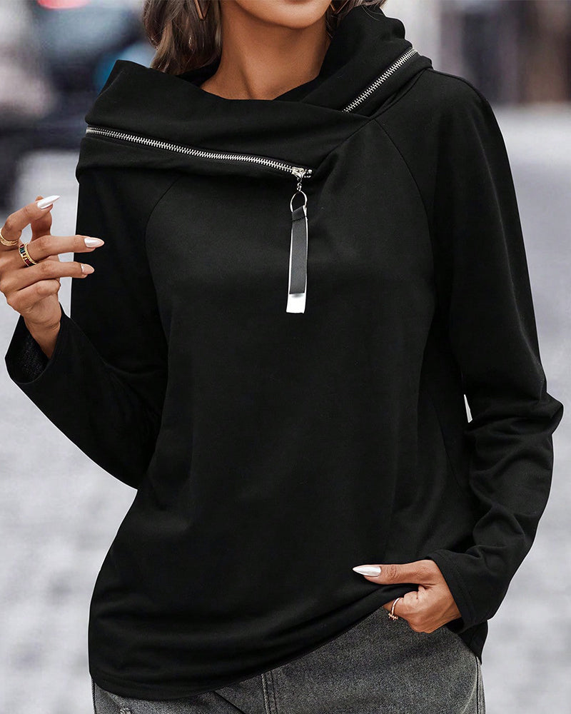 Fudus Einfarbiger Kapuzenpullover mit Reißverschluss